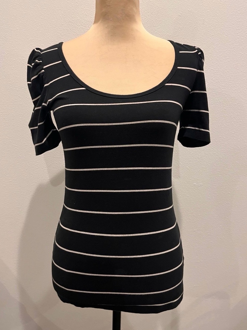 Black Striped Scoop Neck Tee